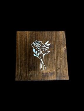 "5/$40" Wood Wall Hanging White Rose Gallery Wall Art Square 8x8